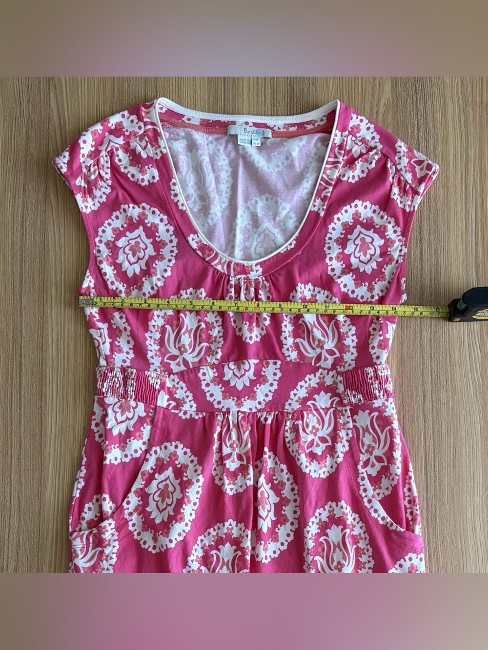 Boden Scoop Neck Jersey Dress Sz 6P Pink Pockets Floral Summer Comfort Travel - Picture 6 of 9